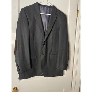 SADDLEBRED 42L Gray Wool‎ Blend Blazer Sport Coat Brown Elbow Patches Mens